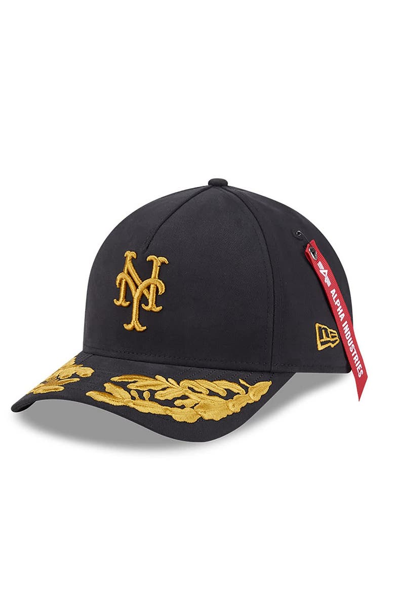 New Era x Alpha Industries Men's New Era x Alpha Industries  Black New York Mets A-Frame 9FORTY Adjustable Hat, Main, color, Black