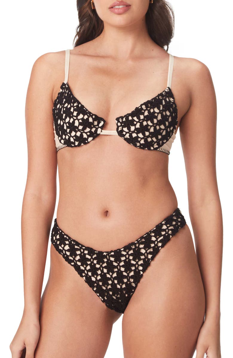 Capittana Savanah Floral Crochet Bikini Bottoms, Alternate, color, Black