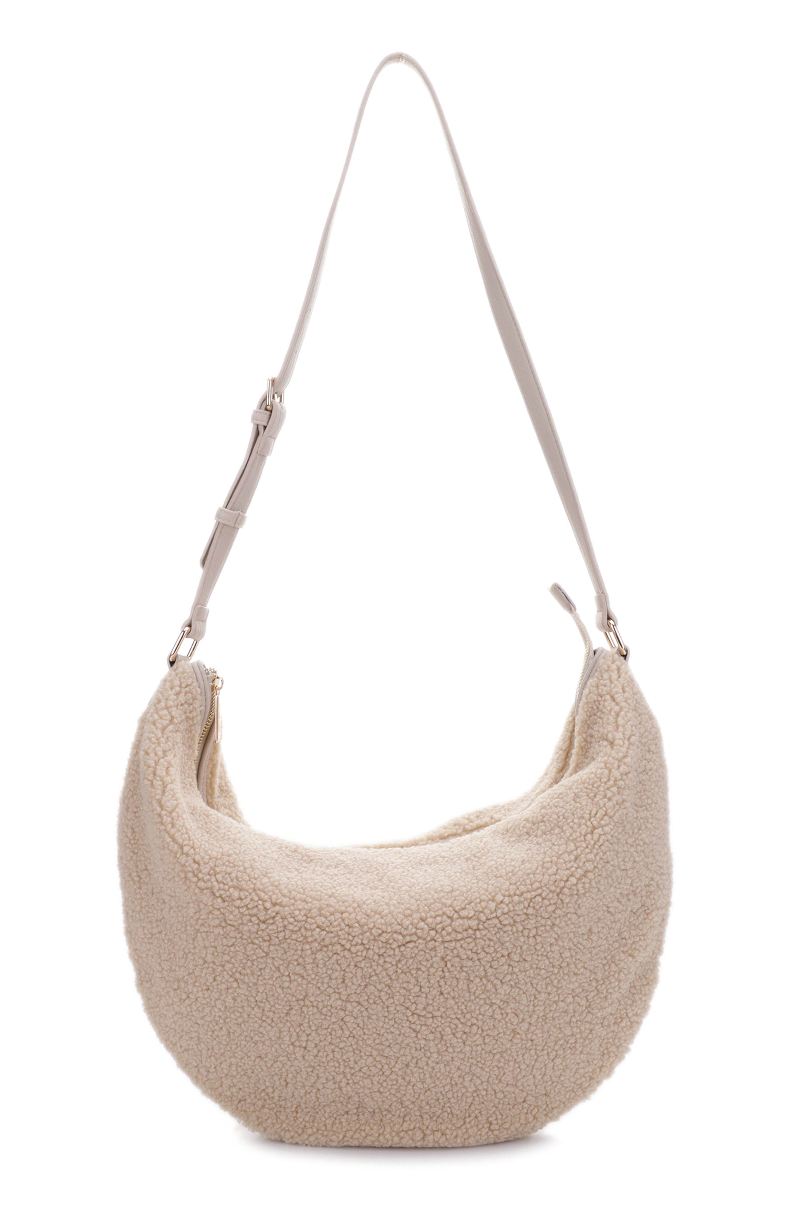 Mali + Lili Megan High Pile Fleece Crescent Bag, Alternate, color, Latte