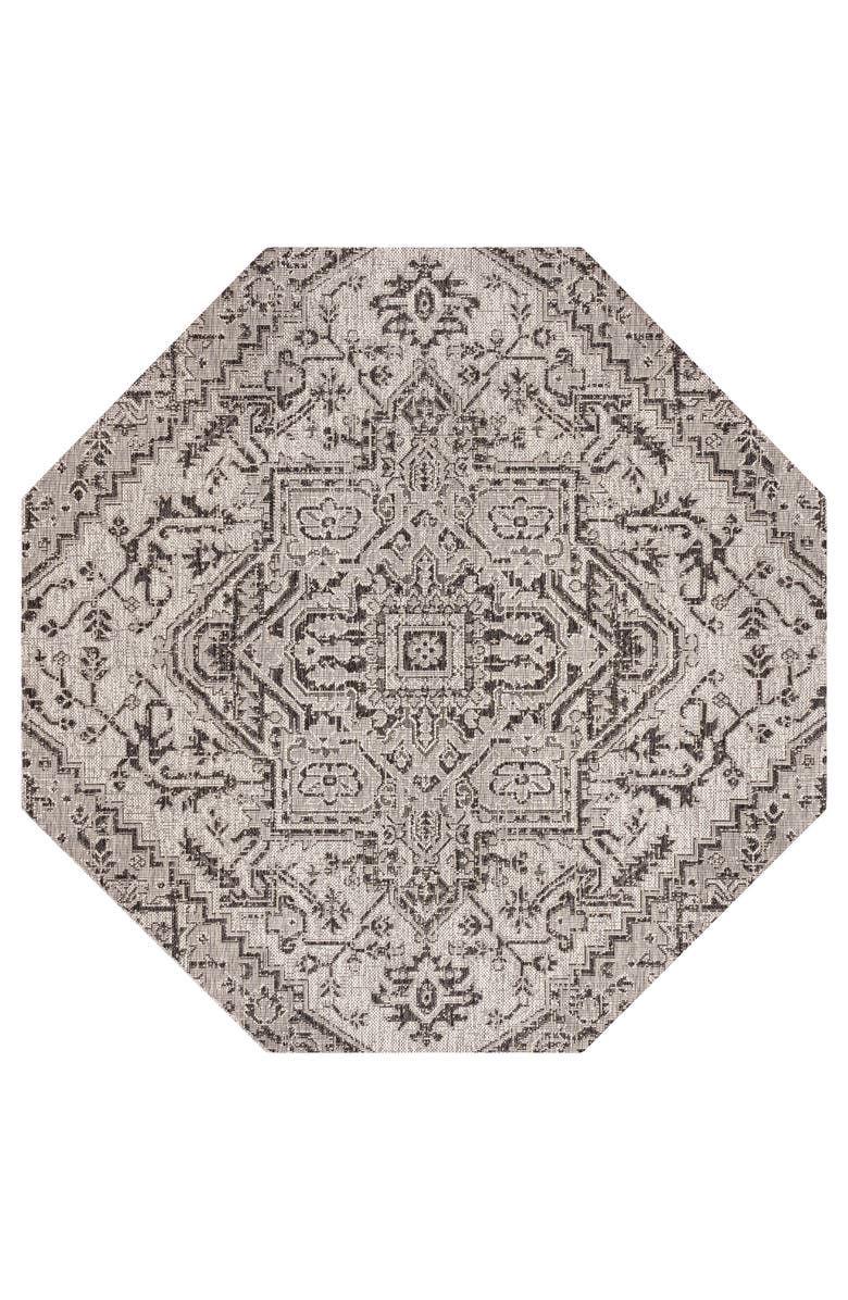 JONATHAN Y Estrella Bohemian Medallion Textured Weave Octagon Indoor/Outdoor Area Rug, Main, color, Black/Gray