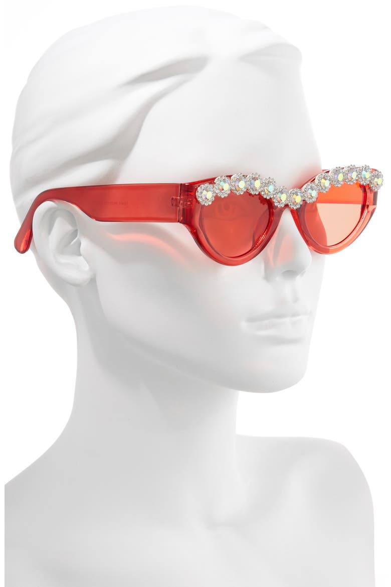 50mm Chunky Crystal Embellished Sunglasses, Alternate, color, RED