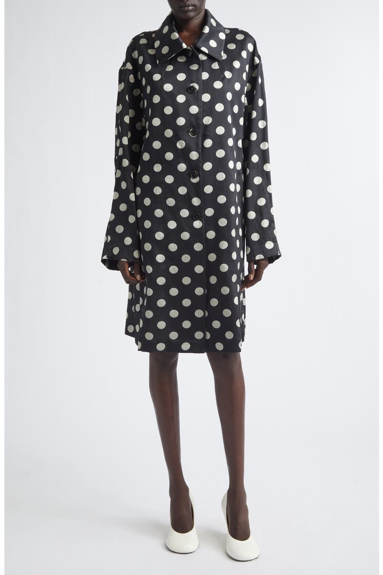 Polka Dot Washed Mousseline Coat, Main, color, BLACK