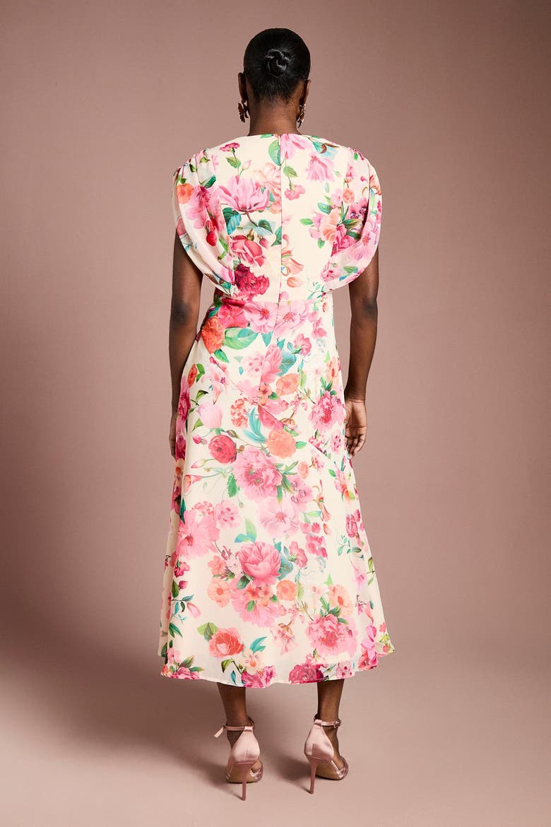 Floral Chiffon Midi Dress, Alternate, color, Ivory