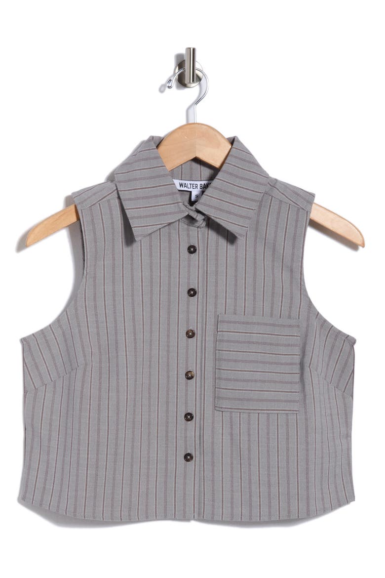 Tatiana Stripe Crop Sleeveless Shirt, Alternate, color, GREY BROWN STRIPE
