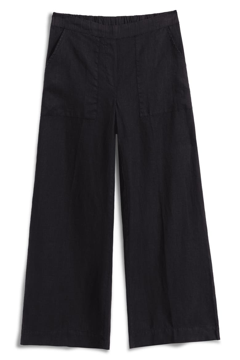 Pull-On Linen Pants, Main, color, BLACK LINEN