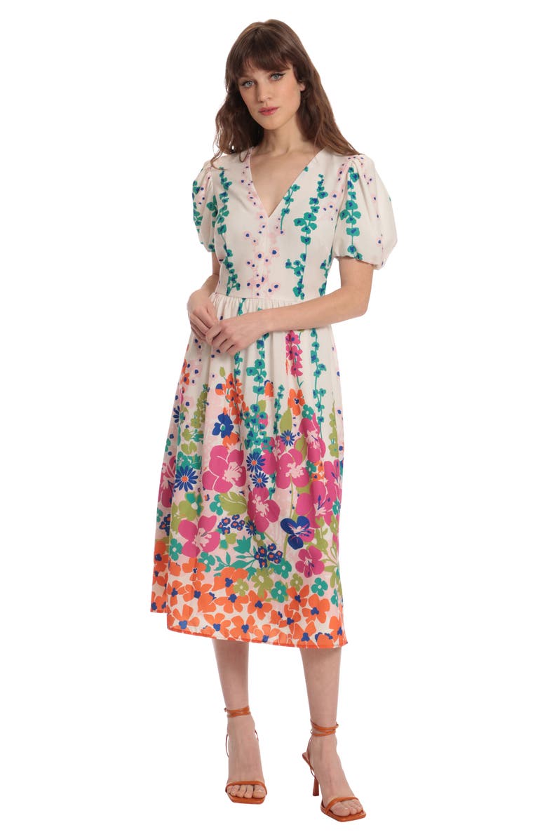 Donna Morgan Floral Puff Sleeve Midi Dress, Alternate, color, 