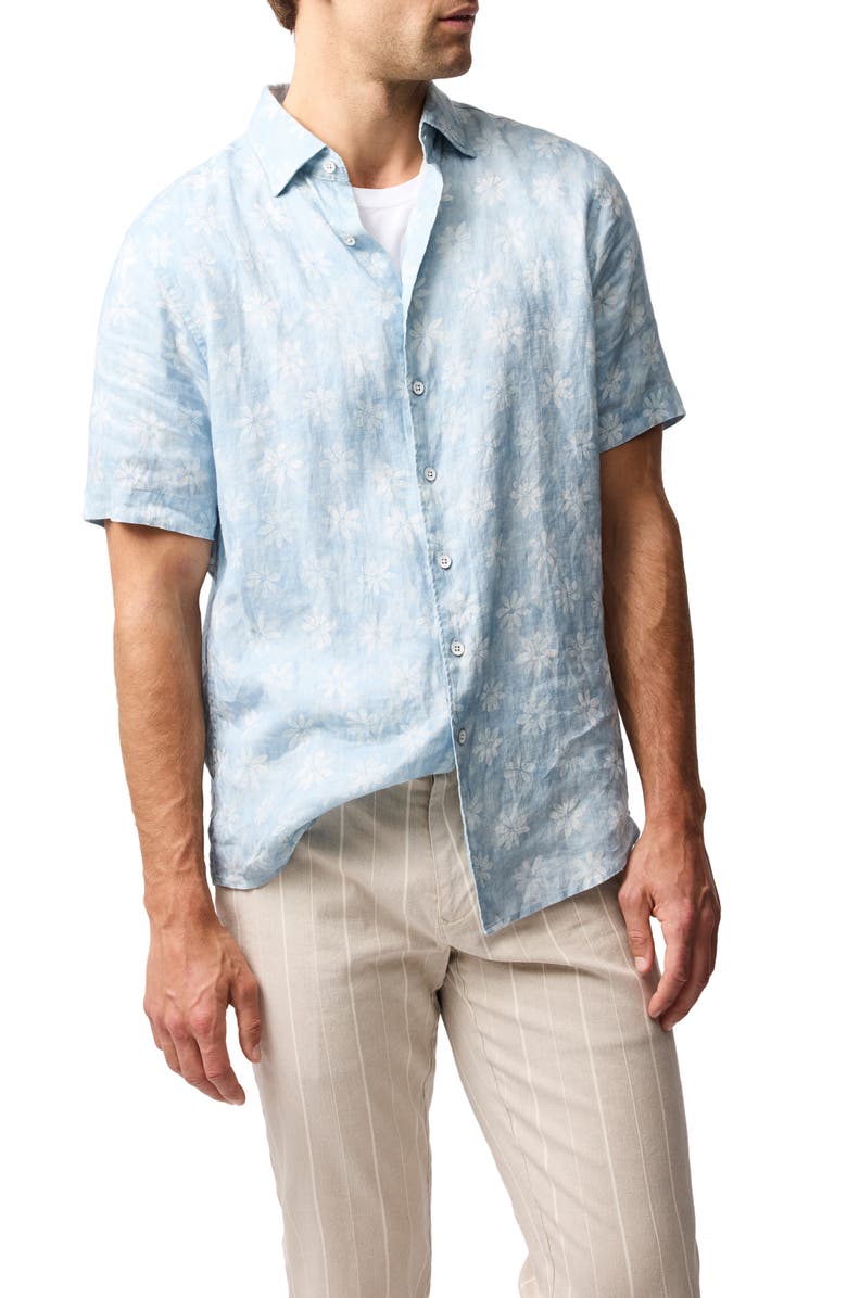 Rodd & Gunn Belleknowes Original Fit Floral Short Sleeve Linen Button-Up Shirt, Main, color, Mist