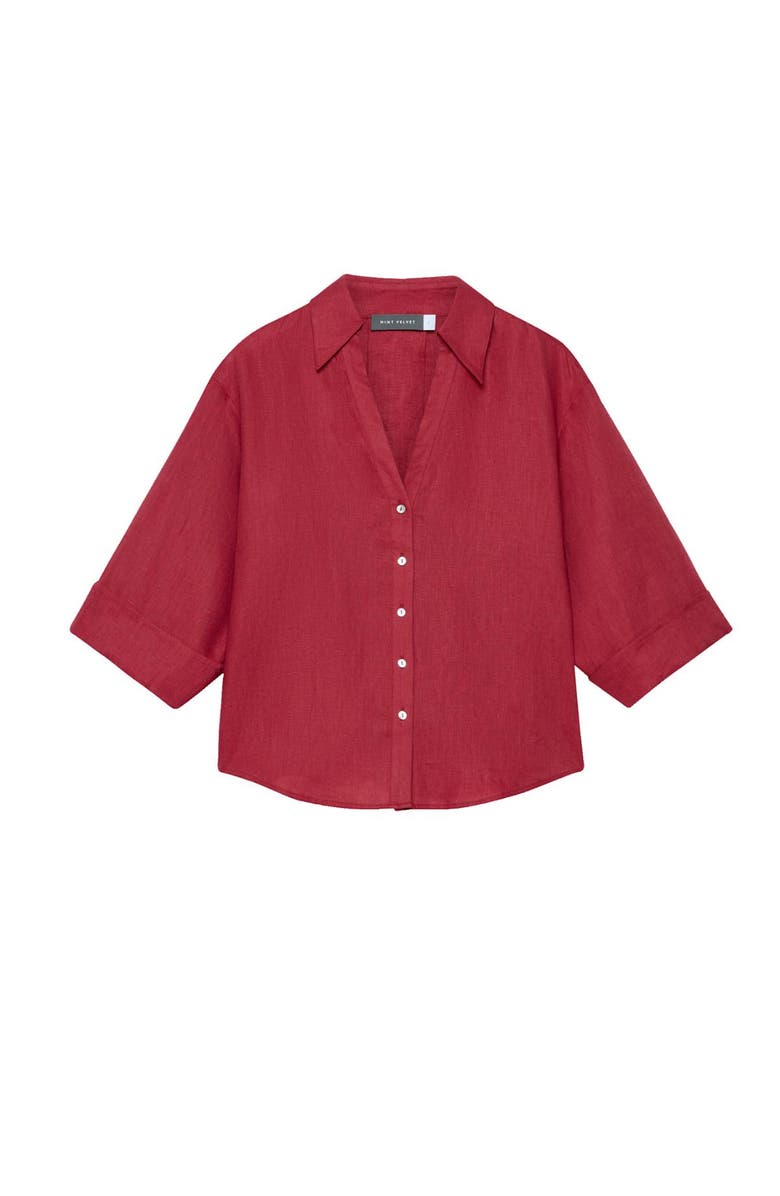 MINT VELVET Linen Short Sleeve Resort Shirt, Alternate, color, Red
