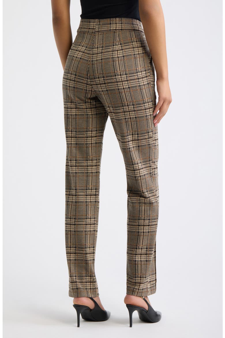 Plaid Pintuck Pull-On Pants, Alternate, color, BROWN