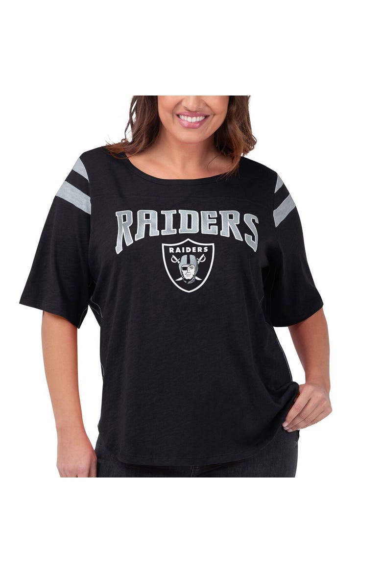 Women's G-III 4Her by Carl Banks Black Las Vegas Raiders Plus Size Linebacker T-Shirt, Main, color, Black
