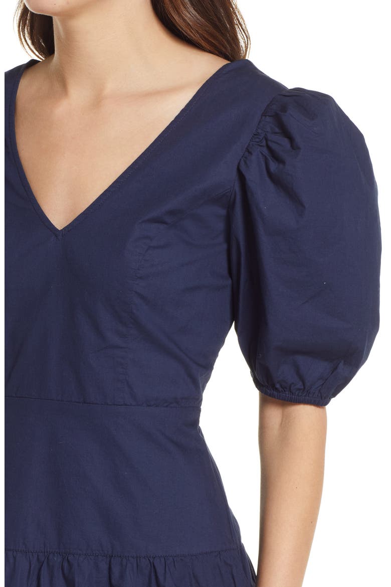 Birch Poplin Puff Sleeve Minidress, Alternate, color, INDIGO