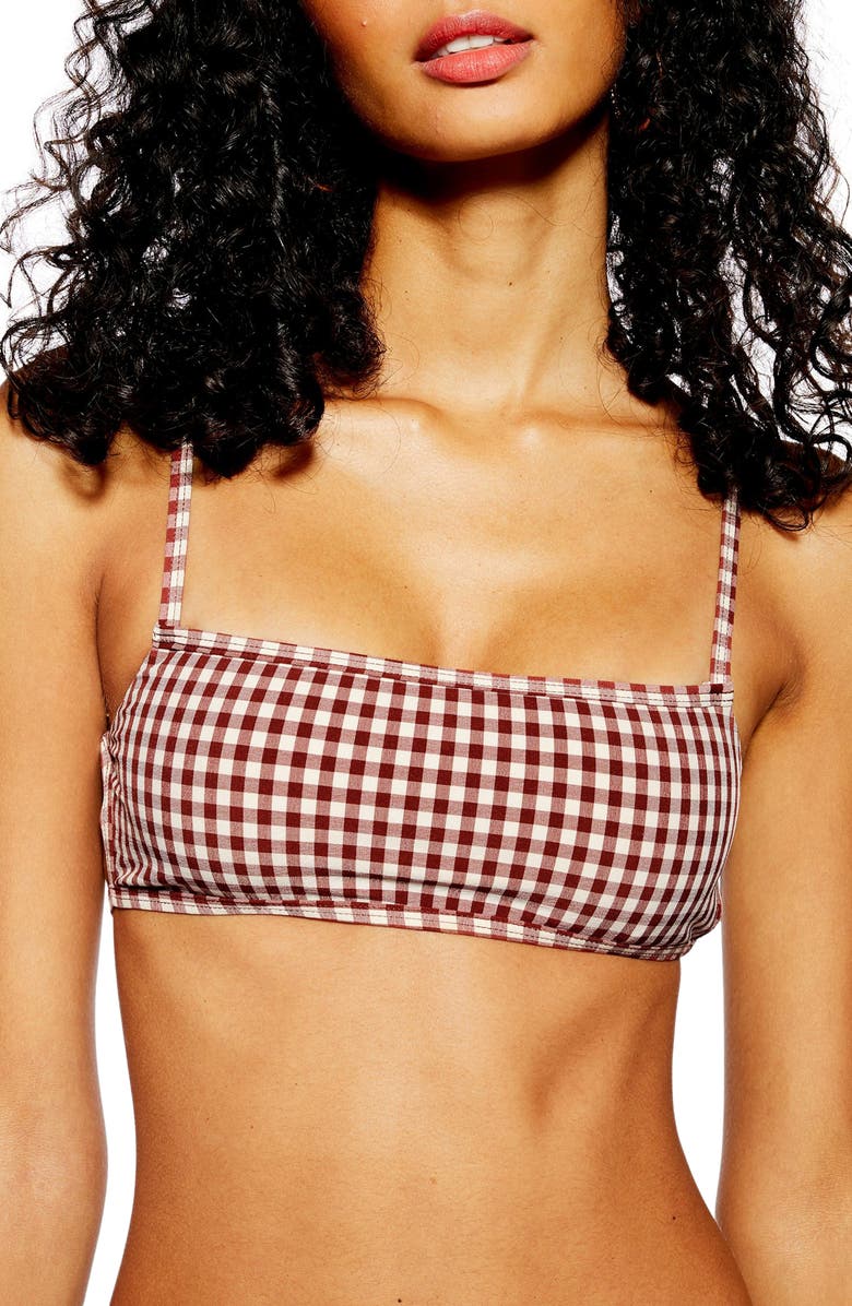 Topshop Gingham Bikini Top, Main, color, 