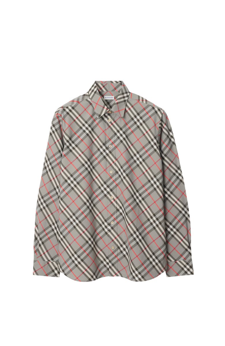 Burberry Regular Fit Check Cotton Shirt, Alternate, color, Mauve Grey