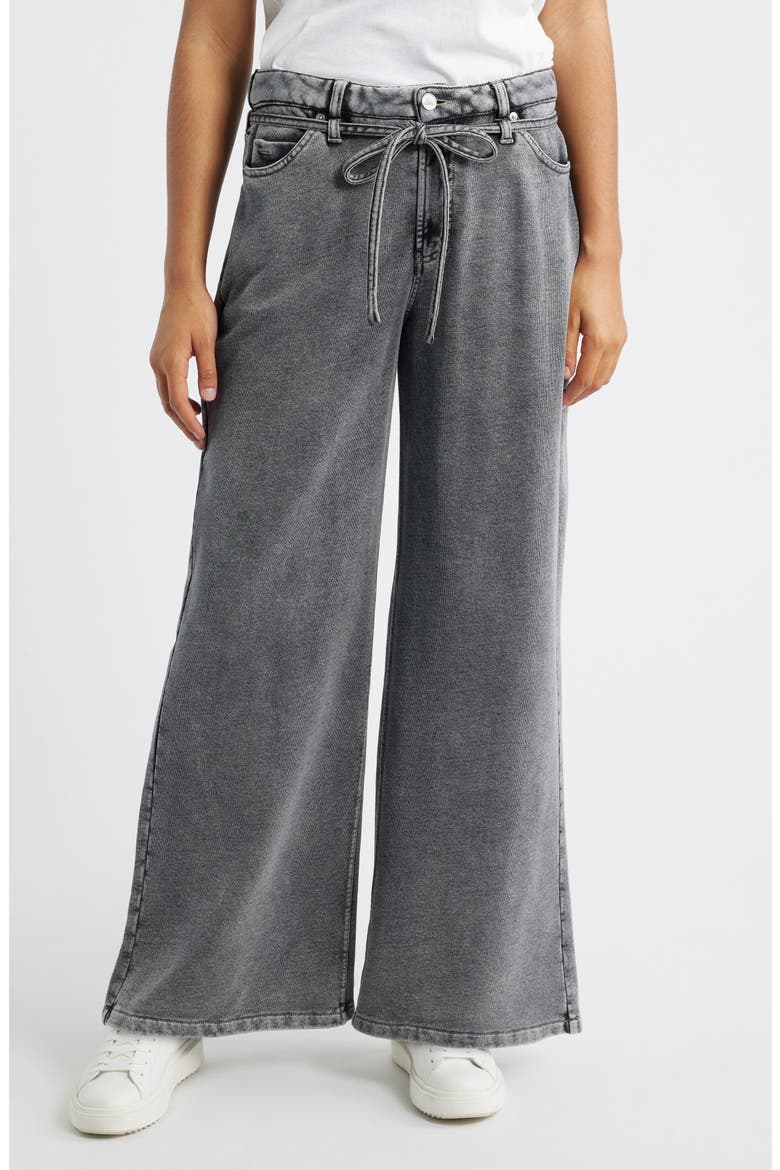 Wide Leg Drawstring Waist Knit Jeans, Main, color, WASHED BLACK