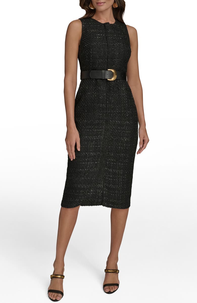 Donna Karan New York Tweed Sheath Midi Dress, Main, color, Black