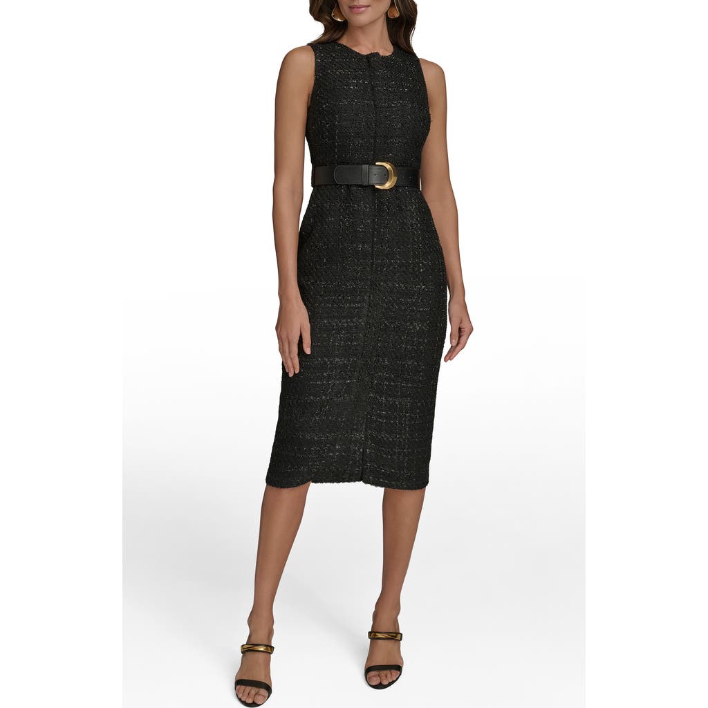 Donna Karan New York Tweed Sheath Midi Dress In Black