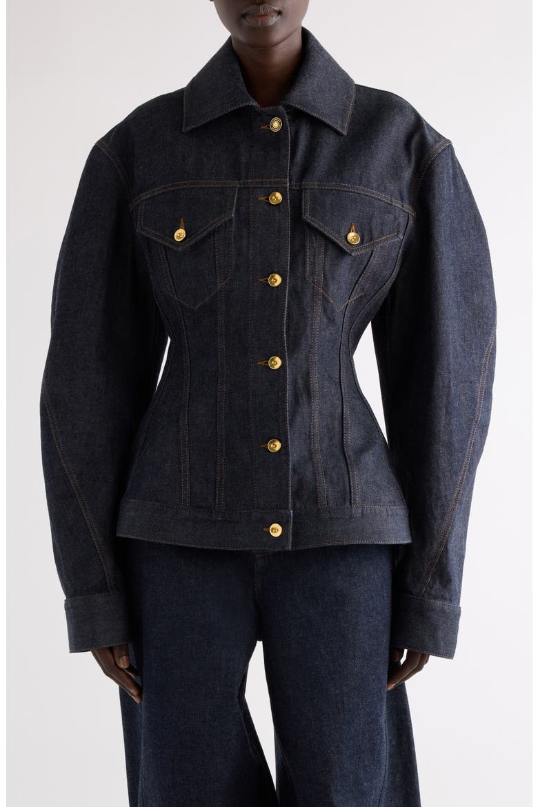 Cocoon Waisted Denim Jacket, Main, color, DARK BLUE
