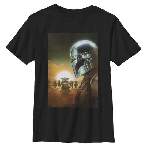 Boy's Star Wars The Mandalorian and Grogu Din Djarin and The Child Crew  Graphic T-Shirt