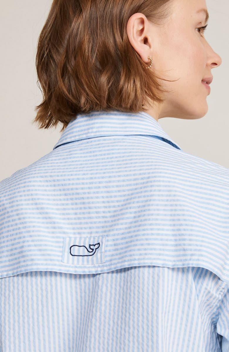 vineyard vines Harbor Stripe Long Sleeve Cover-Up Shirtdress, Alternate, color, Seersucker-Jake Blue