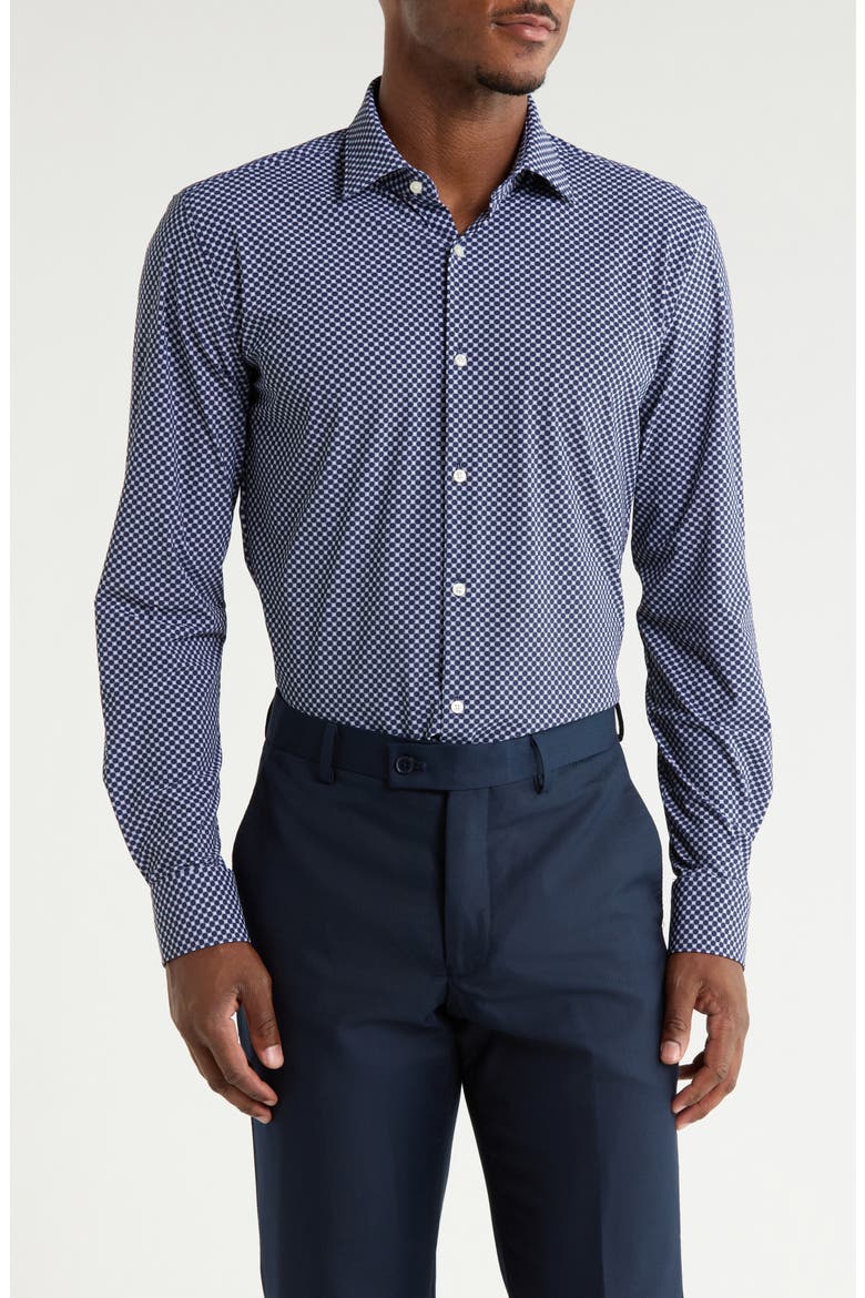 Kenno Trim Fit Performance Dress Shirt, Main, color, DARK BLUE