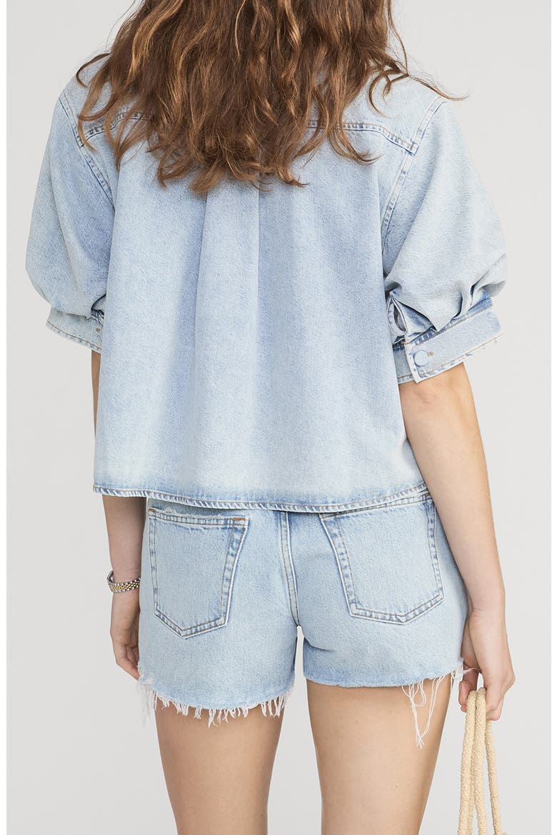 The Billow Sleeve Denim Button-Up Shirt, Alternate, color, PUFFIN