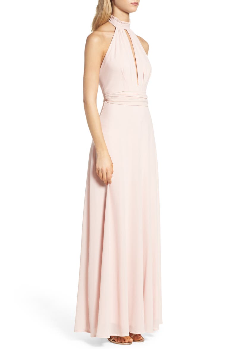 Ruffle Neck Halter Gown, Alternate, color, BLUSH