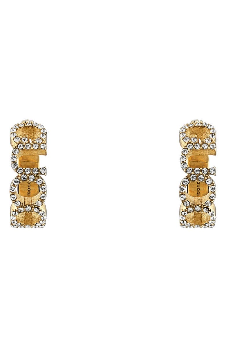 Gucci Crystal Script Hoop Earrings, Alternate, color, 
