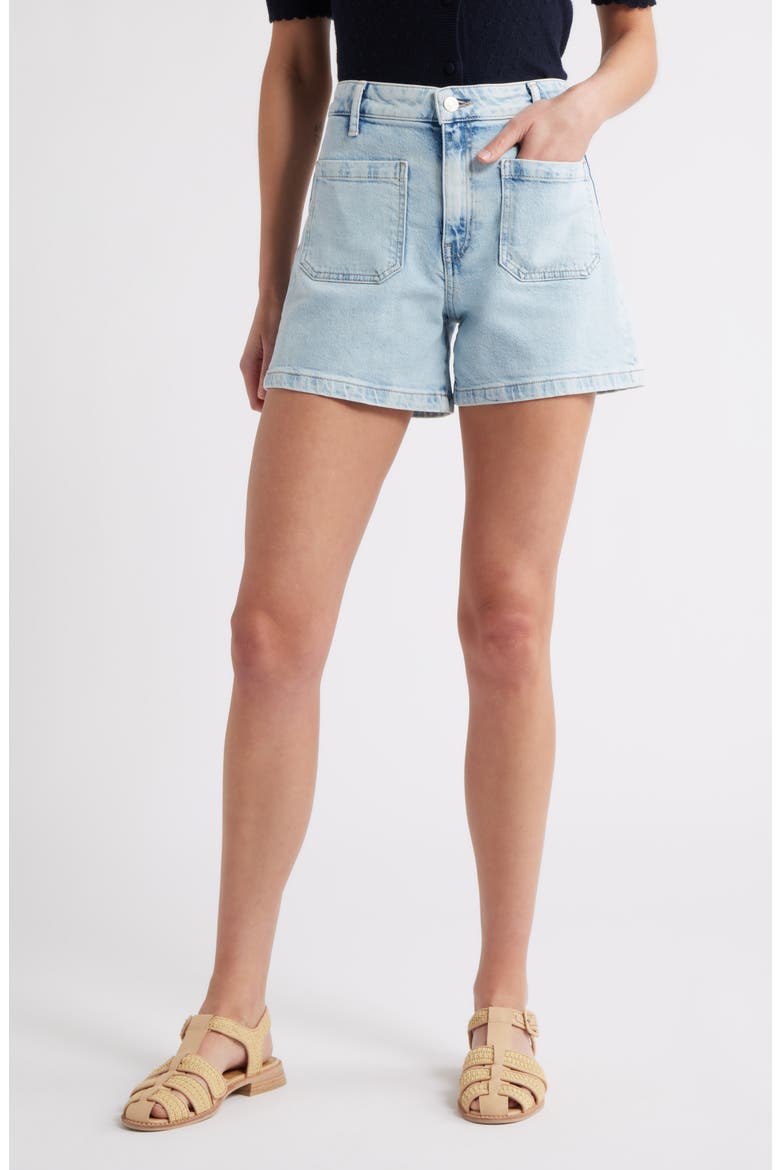 Erin Patch Pocket High Waist Denim Shorts, Main, color, BLEACHED 90S