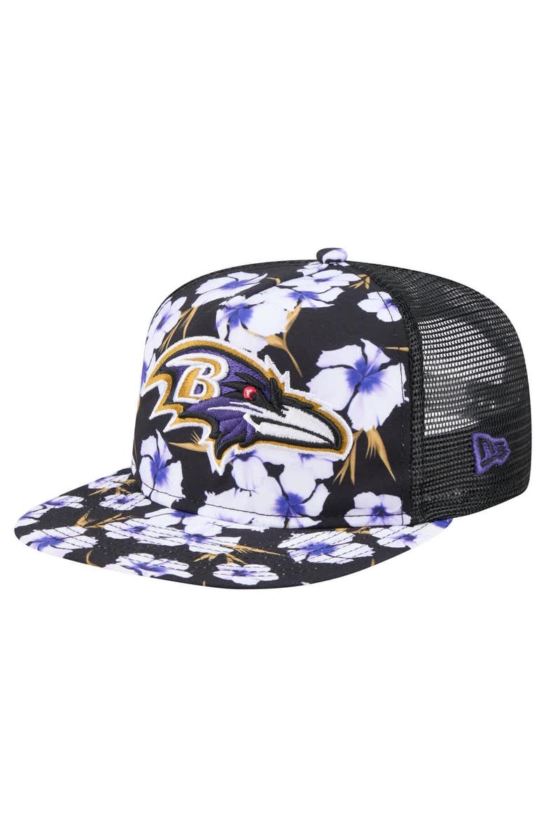 New Era Men's New Era Black Baltimore Ravens Adventure Pattern Golfer Snapback Hat, Main, color, 