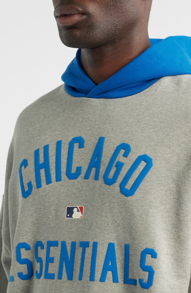 Fear of God Essentials MLB Cubs Sport Fit Cotton Graphic Hoodie, Alternate, color, Warm Heather/ Blue