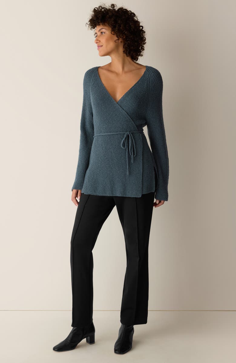 Eileen Fisher Tie Front Longline Cardigan, Alternate, color, Eucalyptus