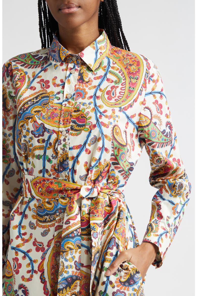 Floral Paisley Belted Cotton Poplin Shirtdress, Alternate, color, PRINT ON WHITE BASE