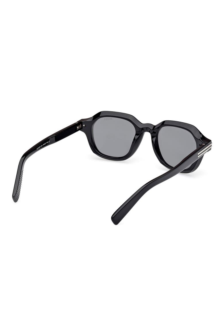 49mm Geometric Polarized Sunglasses, Alternate, color, SHINY BLACK / SMOKE