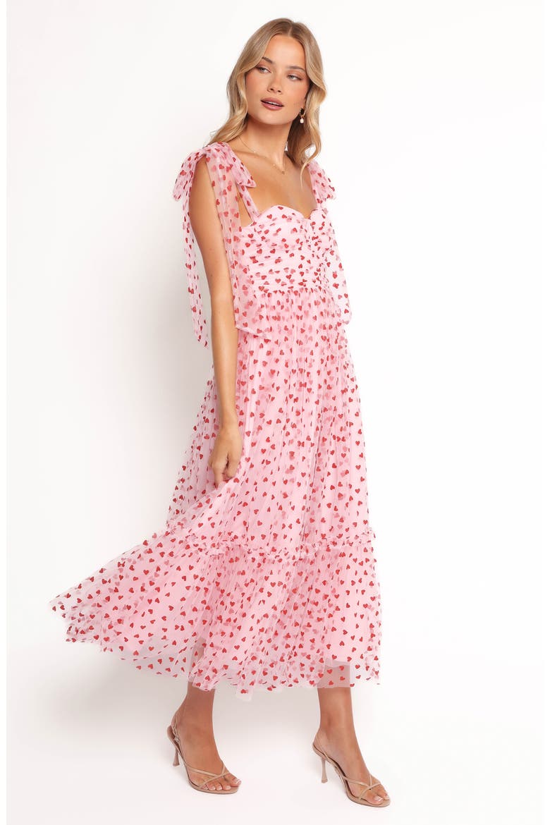 Floret Tie Strap Chiffon Overlay Cocktail Midi Dress, Alternate, color, RED HEARTS