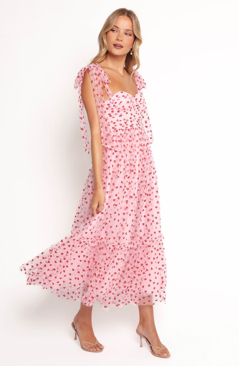 Petal & Pup Floret Tie Strap Chiffon Overlay Cocktail Midi Dress, Alternate, color, Red Hearts