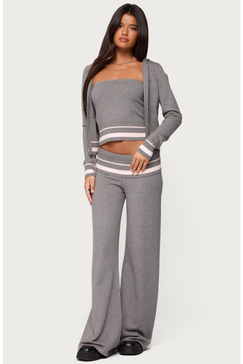 Kaliya Stripe Front Zip Sweater Hoodie, Alternate, color, GRAY-MELANGE