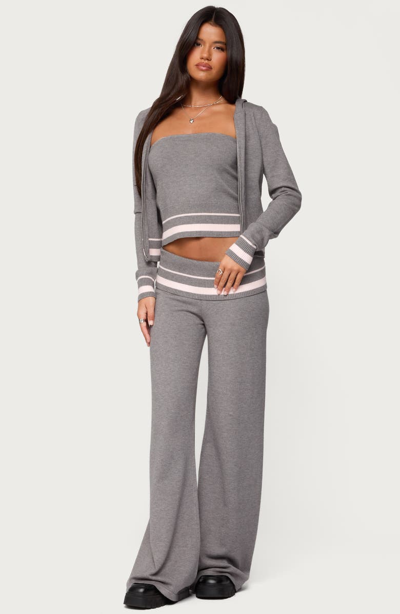 EDIKTED Kaliya Stripe Front Zip Sweater Hoodie, Alternate, color, Gray-Melange