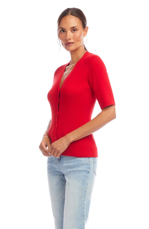 Shop Karen Kane Rib Short Sleeve Cardigan In Red