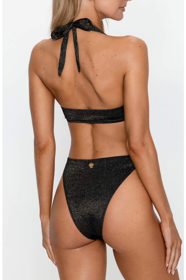 Shimmer Asymmetric Halter Monokini One-Piece Swimsuit, Alternate, color, Black