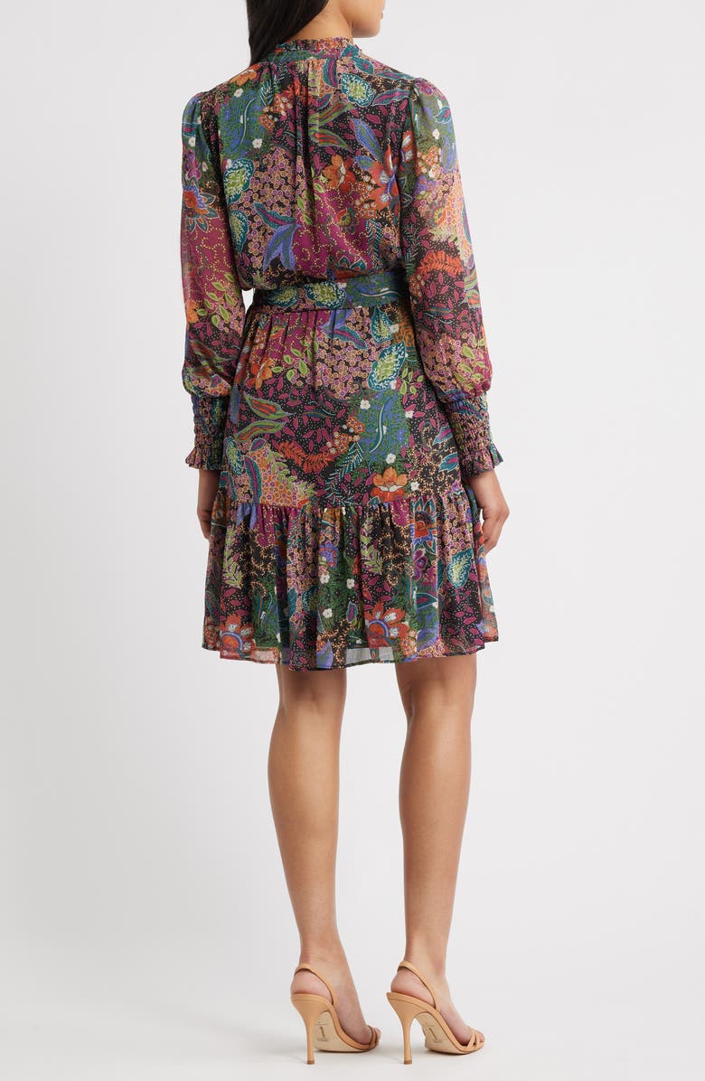 Vince Camuto Floral Long Sleeve Chiffon Fit & Flare Dress, Alternate, color, Multi Orange