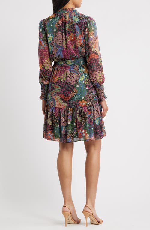 Vince Camuto Floral Long Sleeve Chiffon Fit & Flare Dress In Blue