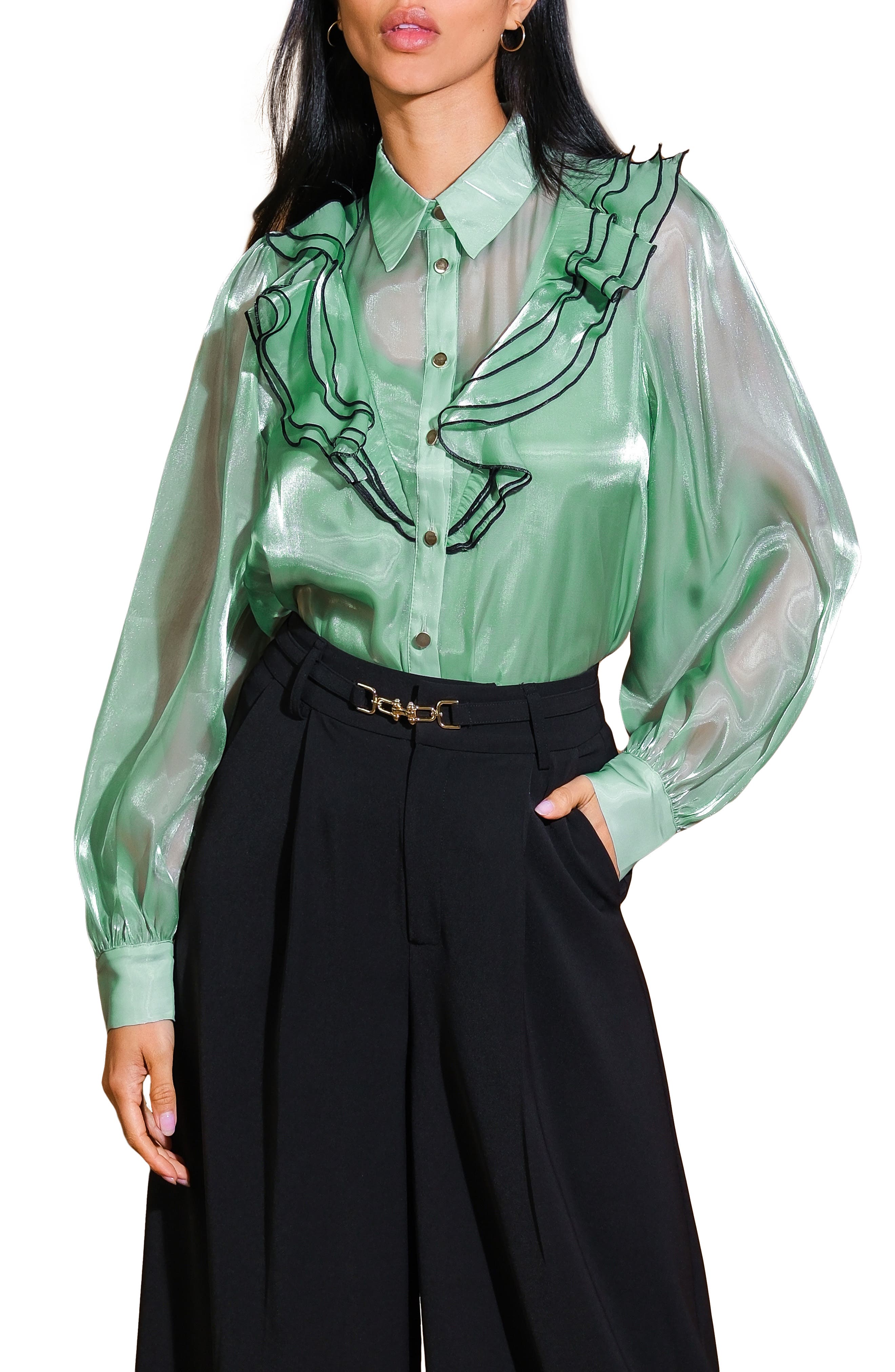 FLYING TOMATO Ruffle Button-Up Shirt