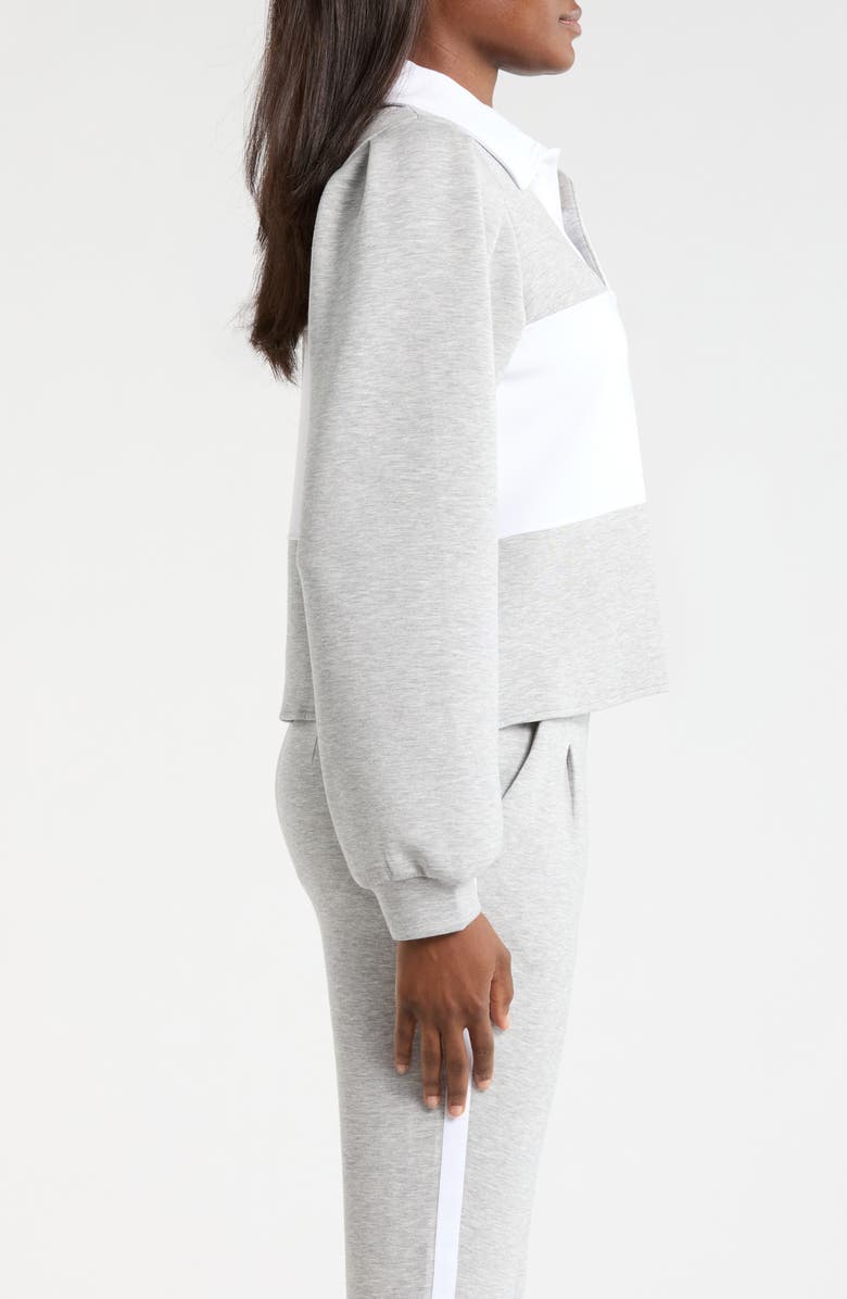 MPG Dreamweave Colorblock Puff Sleeve Rugby Shirt, Alternate, color, Htr Concrete/ Brilliant White