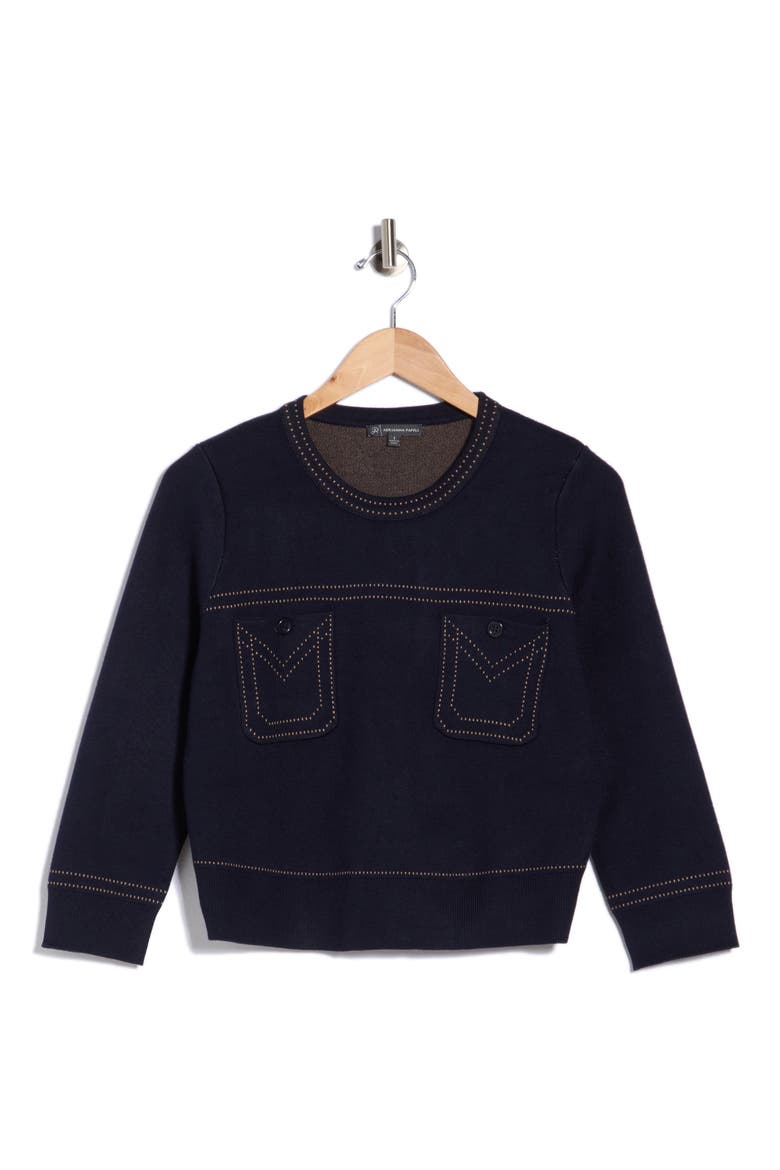 Topstitch Sweater, Main, color, NAVY/ KHAKI