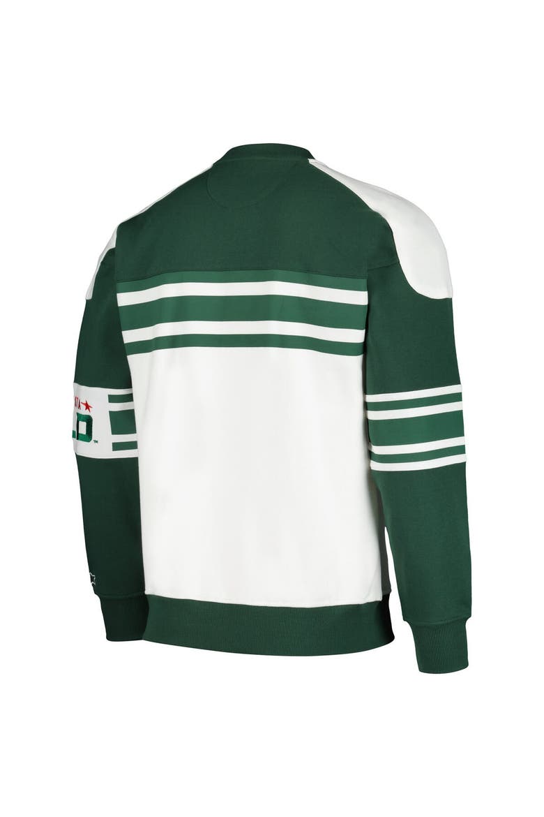 Men's Starter White Minnesota Wild Defense Fleece Crewneck Pullover Sweatshirt, Alternate, color, White