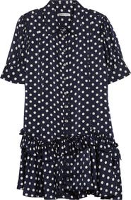 Sandy Liang Snood Polka Dot Tiered Satin Shirtdress