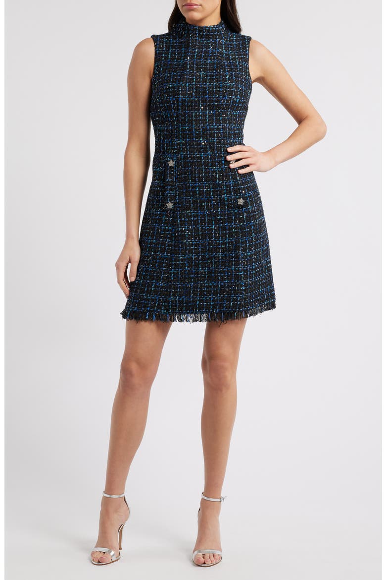 Sleeveless Bouclé Sheath Dress, Main, color, BLACK