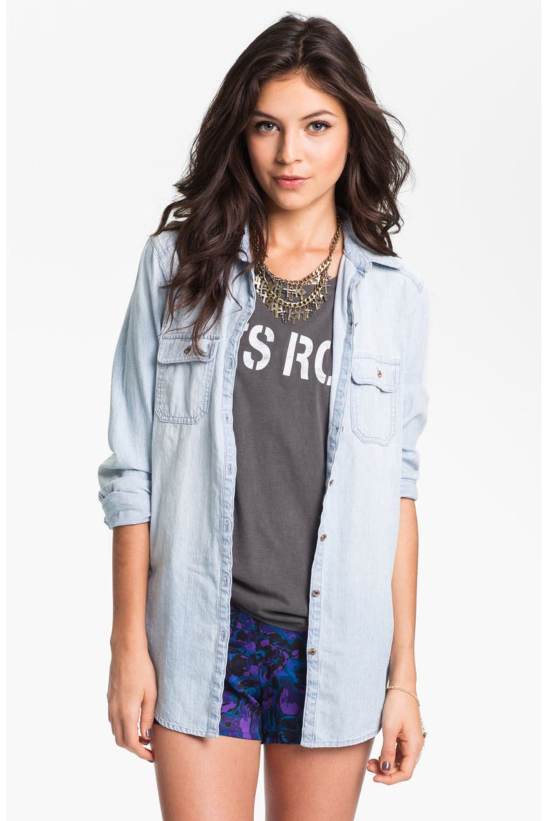 Chambray Boyfriend Shirt, Main, color, LIGHT WASH