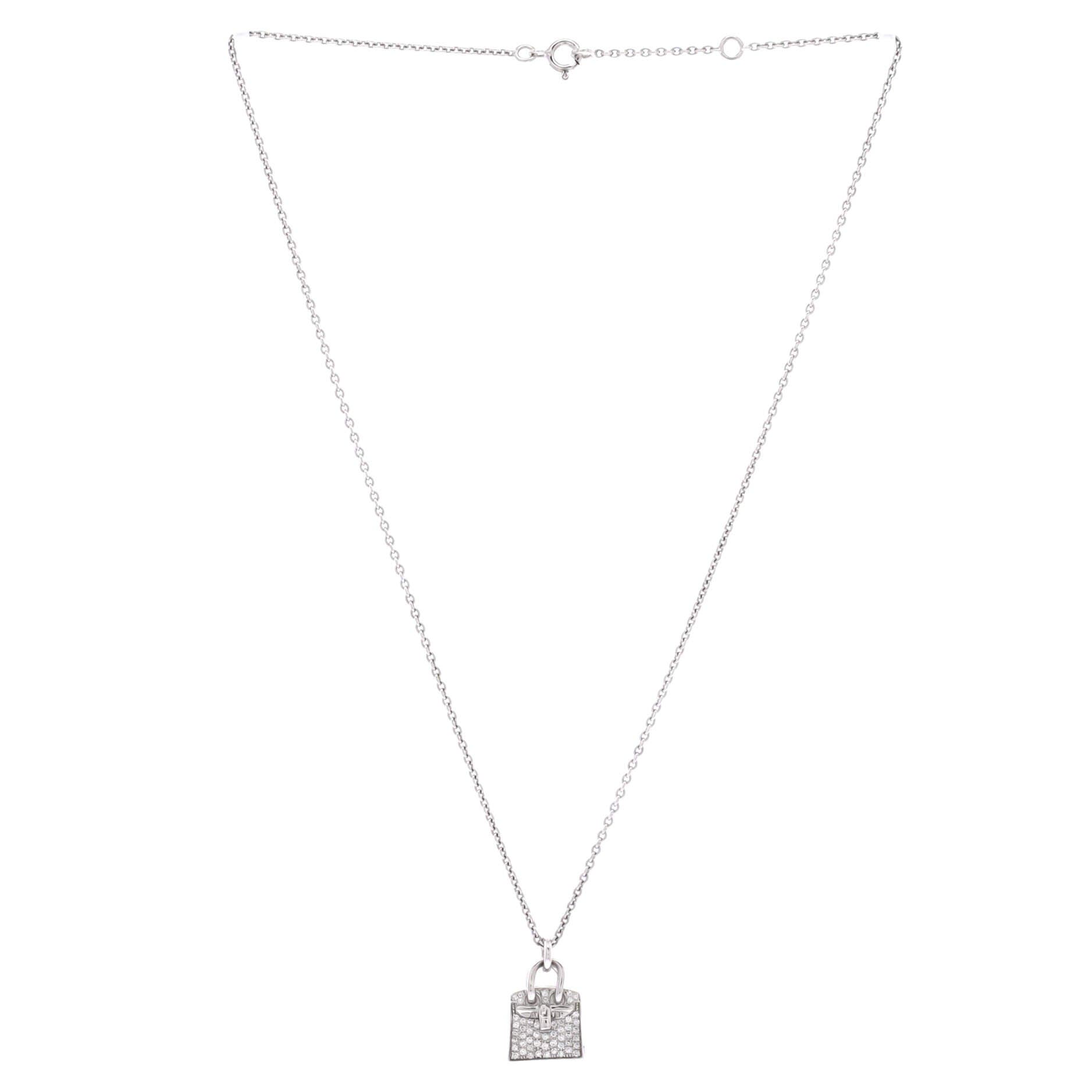 Pre-Owned Hermes Birkin Amulette Pendant Necklace 18K White Gold and Diamonds, Alternate, color, White Gold