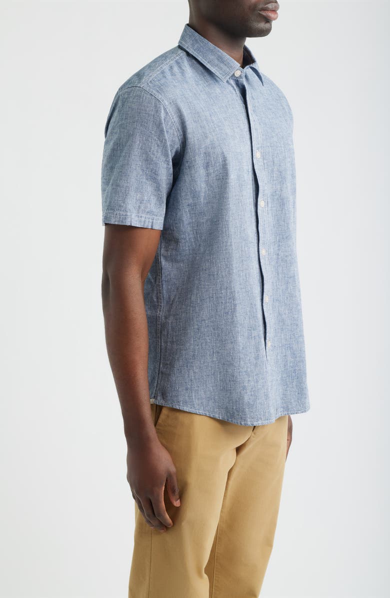 James Campbell Formosa Regular Fit Short Sleeve Cotton & Linen Sport Shirt, Alternate, color, Navy